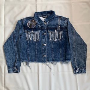 THRILL Denim Rhinestone Tassel Jacket